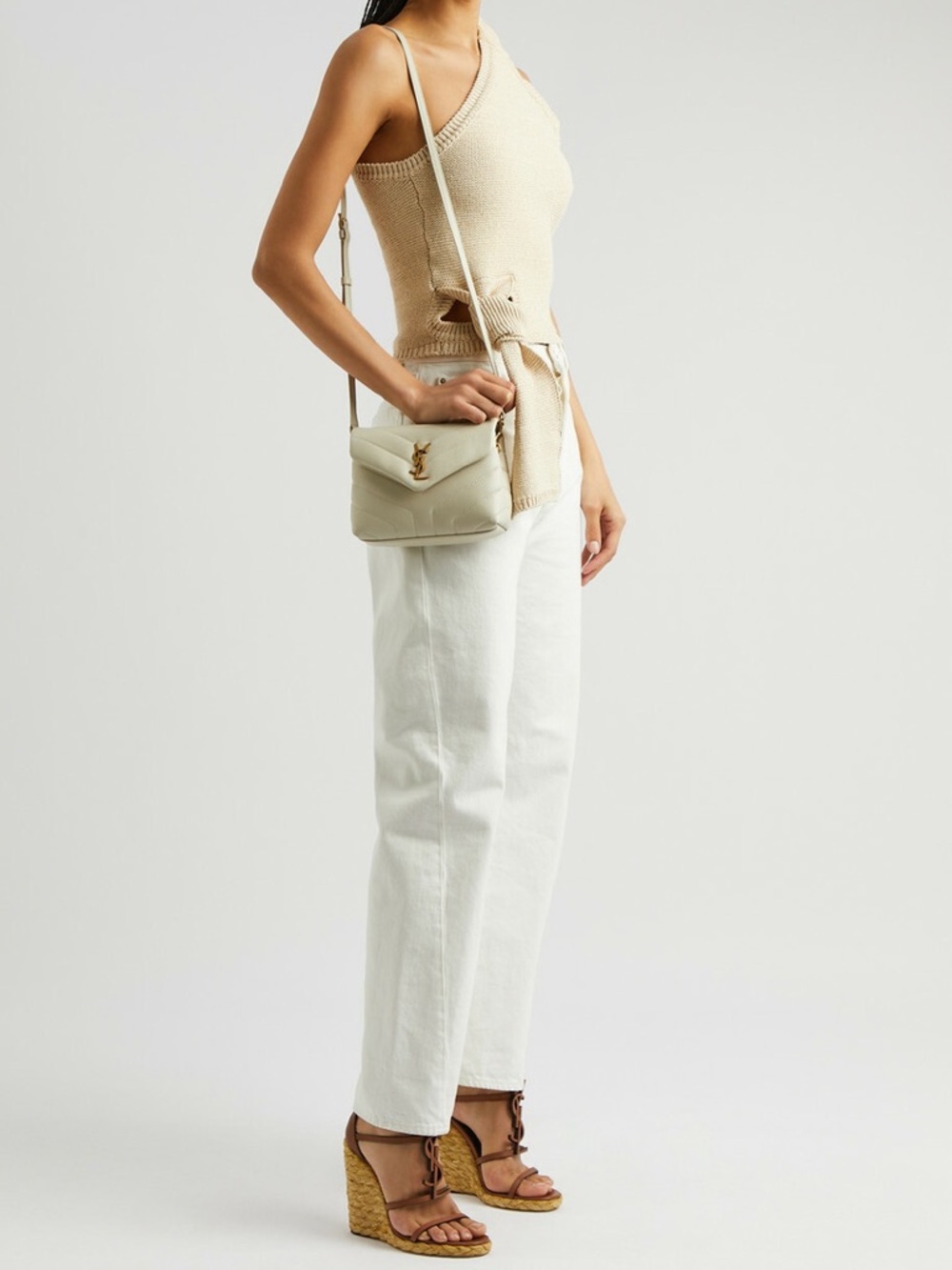 Saint Laurent Cassandra 105 Leather Espadrilles Wedge Sandals in Brown Leather - Picture 6 of 6